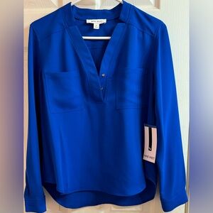 Nine West Royal Blue V-Neck Women’s Blouse Size Petite Small